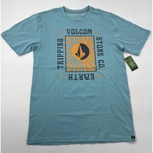 Volcom T Shirt Youth Boys Large Blue Skater Logo Surf Casual Graphic Hippie NEW